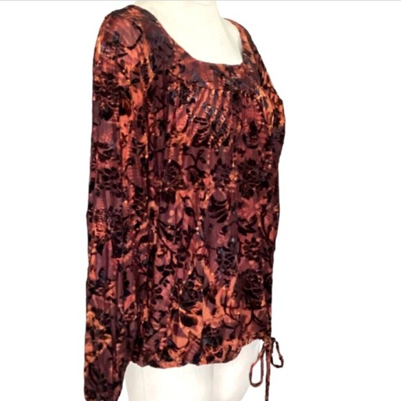 Chico's Sheer Flocked Velvet Floral BOHO Peasant Top (XL/16) #81B - Picture 2 of 7